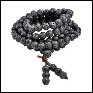 Natural Lava Rock Stone Healing Gemstone 108 Prayer Beads Tibetan Mala Bracelet